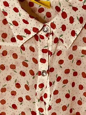 Mod Lusive Sheer Apple Print Sleeveless Button-Front Blouse 
XS